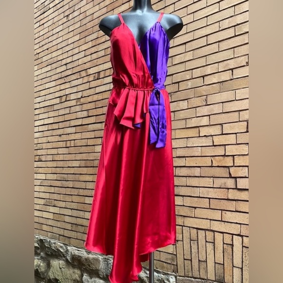 Victoria's Secret Dresses & Skirts - Vintage 90’s Victoria’s Secret red purple faux wrap slip dress Size Small